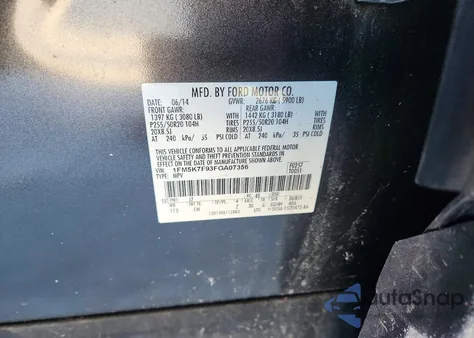 2015 Ford Explorer Limited from USA, damaged, VIN 1FM5K7F93FGA07356